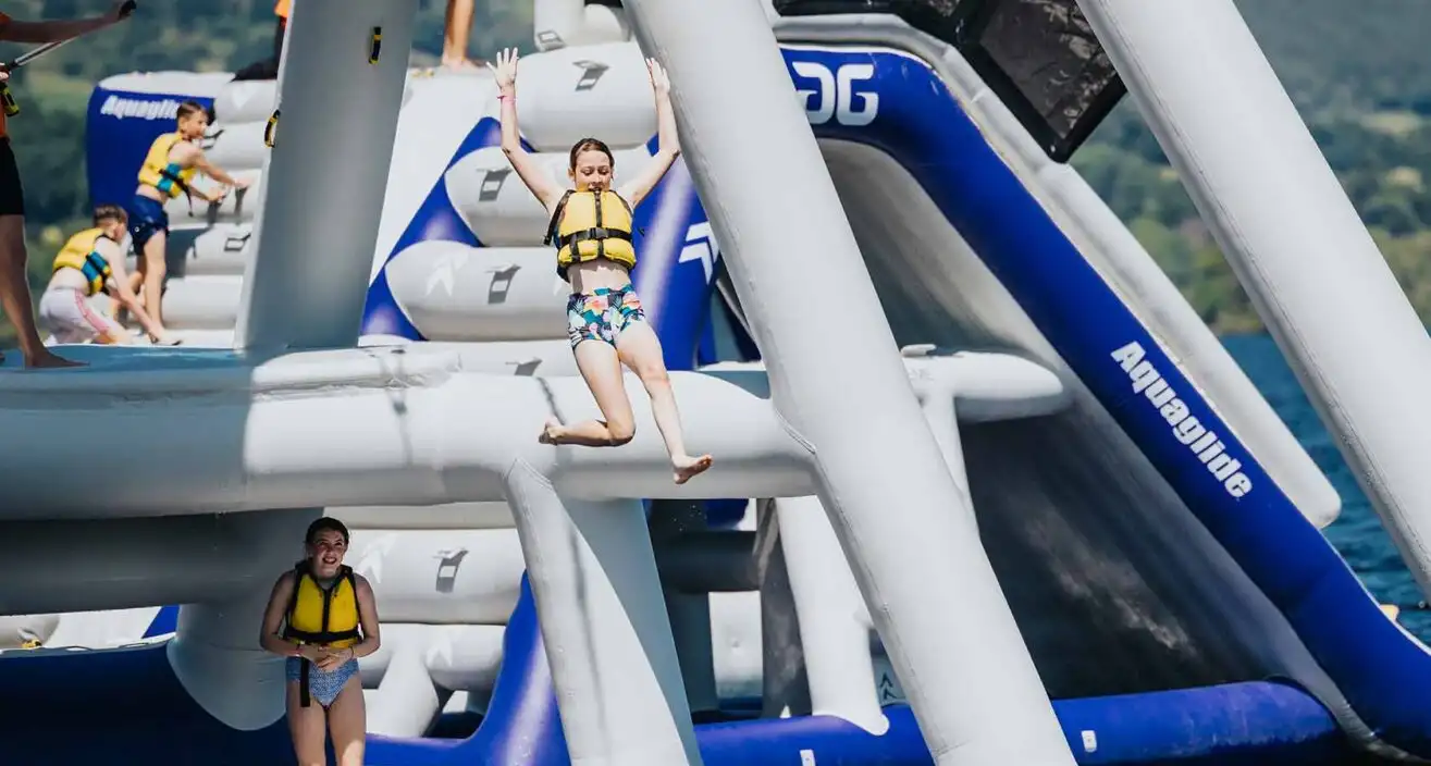 10. Skyrocket, Imagine flying for the first time on our trapeze swing, launching you out into Lough Derg. Standing at 5 meters high, this exhilarating experience is not for the faint-hearted. Will you Flip or belly flop? West Lake Aqua Park
