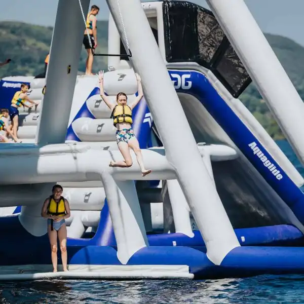 10. Skyrocket, Imagine flying for the first time on our trapeze swing, launching you out into Lough Derg. Standing at 5 meters high, this exhilarating experience is not for the faint-hearted. Will you Flip or belly flop? West Lake Aqua Park
