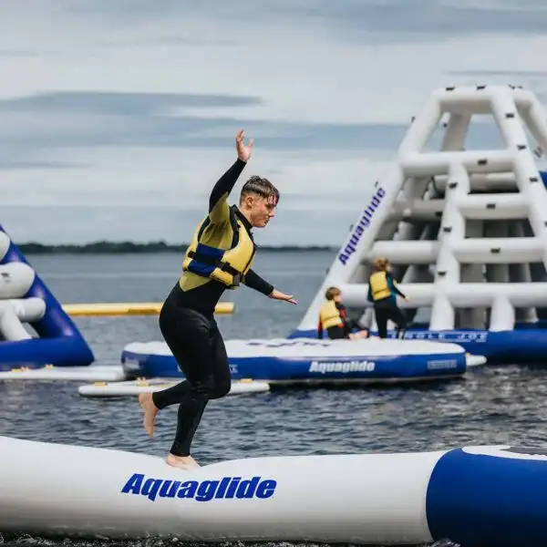 16. Triad, Triple the fun on our three edged balance beam—test your strength, balance, and coordination on one obstacle. Set up epic races to the center and joust it out with your friends on the beams. West Lake Aqua Park