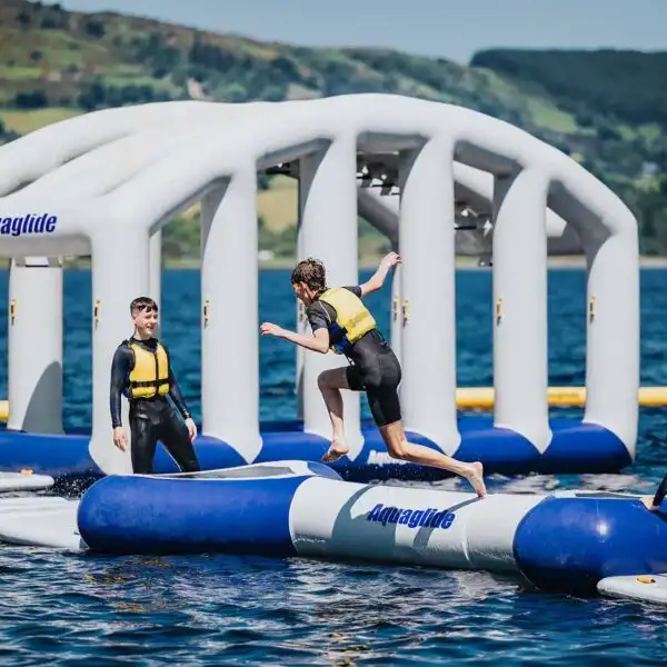 6. I-Beam, Conquer the I-Beam, a narrow, floating balance beam. Will you dash across with speed, or carefully creep over to avoid an unexpected splash? West Lake Aqua Park