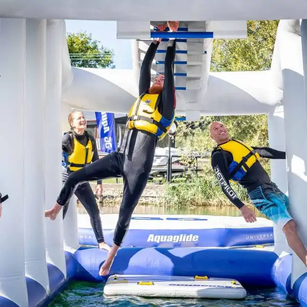 8. Monkey Dome, Swing and climb through the adventure of our monkey bars. If you can’t make it across the climbing bars then hang tight as you work your way around the giant columns. One wrong move and your going for a dip! West Lake Aqua Park